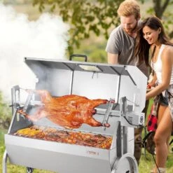 Rotisserie Grill With Hooded Cover, BBQ Whole Charcoal Spit Grill, 46 In. 132 Lbs. Capacity, Electric 52-Watt Roaster -Vevor vevor rotisseries ddxzkj46inchfxz3bv1 31 1000