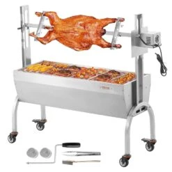 Rotisserie Grill, BBQ Whole Pig Lamb Goat Charcoal Spit Grill, 46 In. 132 Lbs. Capacity, Electric 52-Watt Motor Roaster