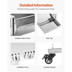 60-Watt Rotisserie Grill With Hooded Cover, 56 In. Pig Lamb Goat Rotisserie Grill Roaster, 286 Lbs. Capacity -Vevor vevor rotisseries ddxzkj56ycqg19z70v1 fa 1000