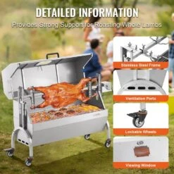 Stainless Steel Rotisserie Grill With Hooded Cover BBQ Whole Pig Lamb Goat Charcoal Spit Grill 15 Stainless Steel Rotisserie Grill With Hooded Cover BBQ Whole Pig Lamb Goat Charcoal Spit Grill -Vevor vevor rotisseries hlkd4650w60kgcmnmv1 fa 1000