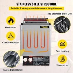 2,000-Watt Sauna Heater 110-Volt -120-Volt Dry Steam Bath Stove With Internal Controller For Spa Sauna Room -Vevor vevor sauna accessories 2kwwksnl wct120v1v0 4f 1000