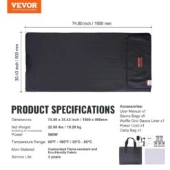 Sauna Blanket For Detoxification 1 To 6 Level Temp 1-Person Indoor Fabric Frame Infrared Sauna 75 In. X 35 In. Sauna Bag -Vevor vevor saunas hwsntnjb3575ut4udv1 76 1000