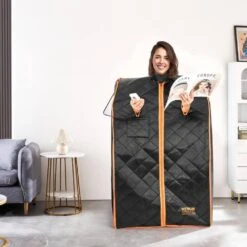 Portable Sauna Tent 1-Person Indoor Metal Frame Material 1050-Watt Infrared Sauna With Foldable Chair Storage Bag -Vevor vevor saunas yhwbxssn1050i3ew6v1 31 1000