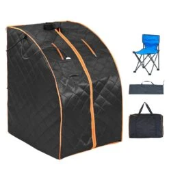 Portable Sauna Tent 1-Person Indoor Metal Frame Material 1050-Watt Infrared Sauna With Foldable Chair Storage Bag