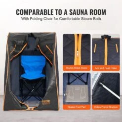 Portable Sauna Tent 1-Person Indoor Metal Frame Material 1050-Watt Infrared Sauna With Foldable Chair Storage Bag -Vevor vevor saunas yhwbxssn1050i3ew6v1 fa 1000