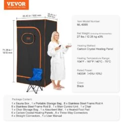 Portable Sauna Tent Full Size 1400-Watt 1-Person Indoor Steel Frame Infrared Sauna With Soothing Infrared Heated Therapy -Vevor vevor saunas yhwbxssn14000f6w8v1 76 1000