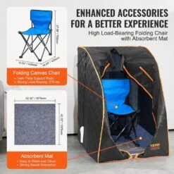 Portable Sauna Tent 1-Person Indoor Metal Frame Material Infrared Sauna 1050-Watt With Foldable Chair Storage Bag -Vevor vevor saunas yhwbxssnbss1zhs9bv1 44 1000