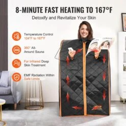 Portable Sauna Tent 1-Person Indoor Metal Frame Material Infrared Sauna 1050-Watt With Foldable Chair Storage Bag -Vevor vevor saunas yhwbxssnbss1zhs9bv1 4f 1000