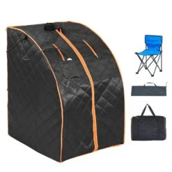 Portable Sauna Tent 1-Person Indoor Metal Frame Material Infrared Sauna 1050-Watt With Foldable Chair Storage Bag