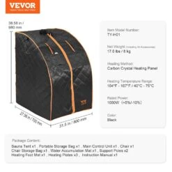 Portable Sauna Tent 1-Person Indoor Metal Frame Material Infrared Sauna 1050-Watt With Foldable Chair Storage Bag -Vevor vevor saunas yhwbxssnbss1zhs9bv1 76 1000