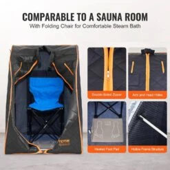 Portable Sauna Tent 1-Person Indoor Metal Frame Material Infrared Sauna 1050-Watt With Foldable Chair Storage Bag -Vevor vevor saunas yhwbxssnbss1zhs9bv1 fa 1000