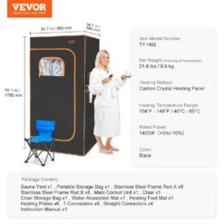 Portable Sauna Tent,1400 Watt Personal Sauna Kit For Home Spa,Time & Temperature Remote Control, Black -Vevor vevor saunas yhwbxssnqccs9jzufv1 76 1000
