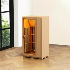 Far Infrared Wooden Sauna 1-Person Indoor Hemlock Sauna Infrared Sauna Spa With Tempered Glass Door 1140Watt Indoor Use -Vevor vevor saunas yhwmzsnf1rts0o3nlv1 31 1000