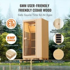 Far Infrared Wooden Sauna 1-Person Indoor Hemlock Sauna Infrared Sauna Spa With Tempered Glass Door 1140Watt Indoor Use -Vevor vevor saunas yhwmzsnf1rts0o3nlv1 44 1000