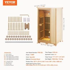 Far Infrared Wooden Sauna 1-Person Indoor Hemlock Sauna Infrared Sauna Spa With Tempered Glass Door 1140Watt Indoor Use -Vevor vevor saunas yhwmzsnf1rts0o3nlv1 76 1000