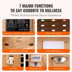 Far Infrared Wooden Sauna 2-Person Indoor Hemlock Sauna Room Home Low EMF Far Infrared Sauna With Tempered Glass Door -Vevor vevor saunas yhwmzsnf2rtsm1k2ev1 1f 1000