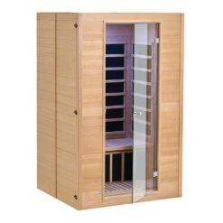 Far Infrared Wooden Sauna 2-Person Indoor Hemlock Room Home Spa Low EMF Far Infrared Sauna With Tempered Glass Door