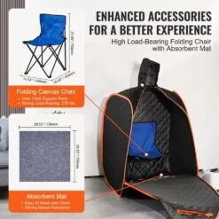 Portable Personal Steam Sauna Spa Tent 1000-Watt 1-Person Indoor Steel Frame Infrared Sauna With Foldable Chair Sauna -Vevor vevor saunas zqbxssn1000w6f5fmv1 fa 1000