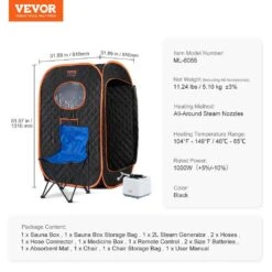 Compact Portable Steam Sauna Tent 1000-Watt 1-Person Indoor Steel Frame Infrared Sauna With Chair For Home Relaxation -Vevor vevor saunas zqbxssn1000wzkowov1 76 1000