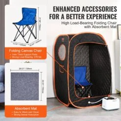 Compact Portable Steam Sauna Tent 1000-Watt 1-Person Indoor Steel Frame Infrared Sauna With Chair For Home Relaxation -Vevor vevor saunas zqbxssn1000wzkowov1 fa 1000
