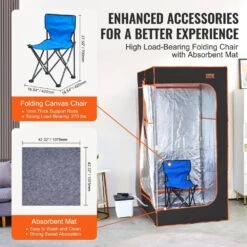 Portable Steam Sauna Tent 1-Person Indoor Metal Frame Material Portable Sauna 1600-Watt With Visible Window, Black -Vevor vevor saunas zqbxssn1600w7nbqqv1 fa 1000