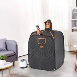 Portable Steam Sauna Tent 1-Person Indoor Metal Frame Material Portable Sauna 1200-Watt With Chair And Storage Bag Black -Vevor vevor saunas zqbxssnbss10kt48lv1 31 1000
