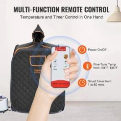 Portable Steam Sauna Tent 1-Person Indoor Metal Frame Material Portable Sauna 1200-Watt With Chair And Storage Bag Black -Vevor vevor saunas zqbxssnbss10kt48lv1 44 1000