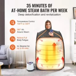 Portable Steam Sauna Tent 1-Person Indoor Metal Frame Material Portable Sauna 1200-Watt With Chair And Storage Bag Black -Vevor vevor saunas zqbxssnbss10kt48lv1 4f 1000