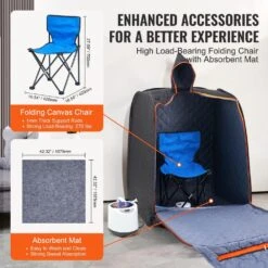 Portable Steam Sauna Tent 1-Person Indoor Metal Frame Material Portable Sauna 1200-Watt With Chair And Storage Bag Black -Vevor vevor saunas zqbxssnbss10kt48lv1 fa 1000