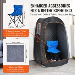 Compact Portable Steam Sauna Tent 1-Person Indoor Metal Frame Material Portable Sauna 1200-Watt With Chair Storage Bag -Vevor vevor saunas zqbxssnjcs10gt3xtv1 44 1000