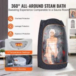 Compact Portable Steam Sauna Tent 1-Person Indoor Metal Frame Material Portable Sauna 1200-Watt With Chair Storage Bag -Vevor vevor saunas zqbxssnjcs10gt3xtv1 4f 1000