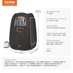 Compact Portable Steam Sauna Tent 1-Person Indoor Metal Frame Material Portable Sauna 1200-Watt With Chair Storage Bag -Vevor vevor saunas zqbxssnjcs10gt3xtv1 76 1000