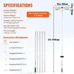 Snow Roof Rake 25 In. Blade Snow Removal Tool 21 Ft. Reach Aluminium Roof Shovel Roll Wheels Snow Blowers -Vevor vevor snow blower parts wdp21ycgbslhb0e8ev0 76 1000