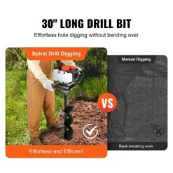 Post Hole Digger, 43cc 1250W Auger Post Hole Digger, Gas Powered Earth Digger With 8 In. Earth Auger Drill Bit -Vevor vevor specialty garden tools rylxzg43cc10853buv0 v0812 44 1000