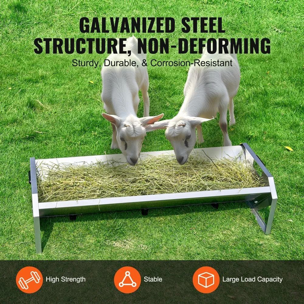 Livestock Feeding Trough, 22 Gal. Capacity 45 In. Hay Feeder, Heavy Duty Steel Livestock Trough, Galvanized Steel Feeder 5 Livestock Feeding Trough, 22 Gal. Capacity 45 In. Hay Feeder, Heavy Duty Steel Livestock Trough, Galvanized Steel Feeder - Image 3