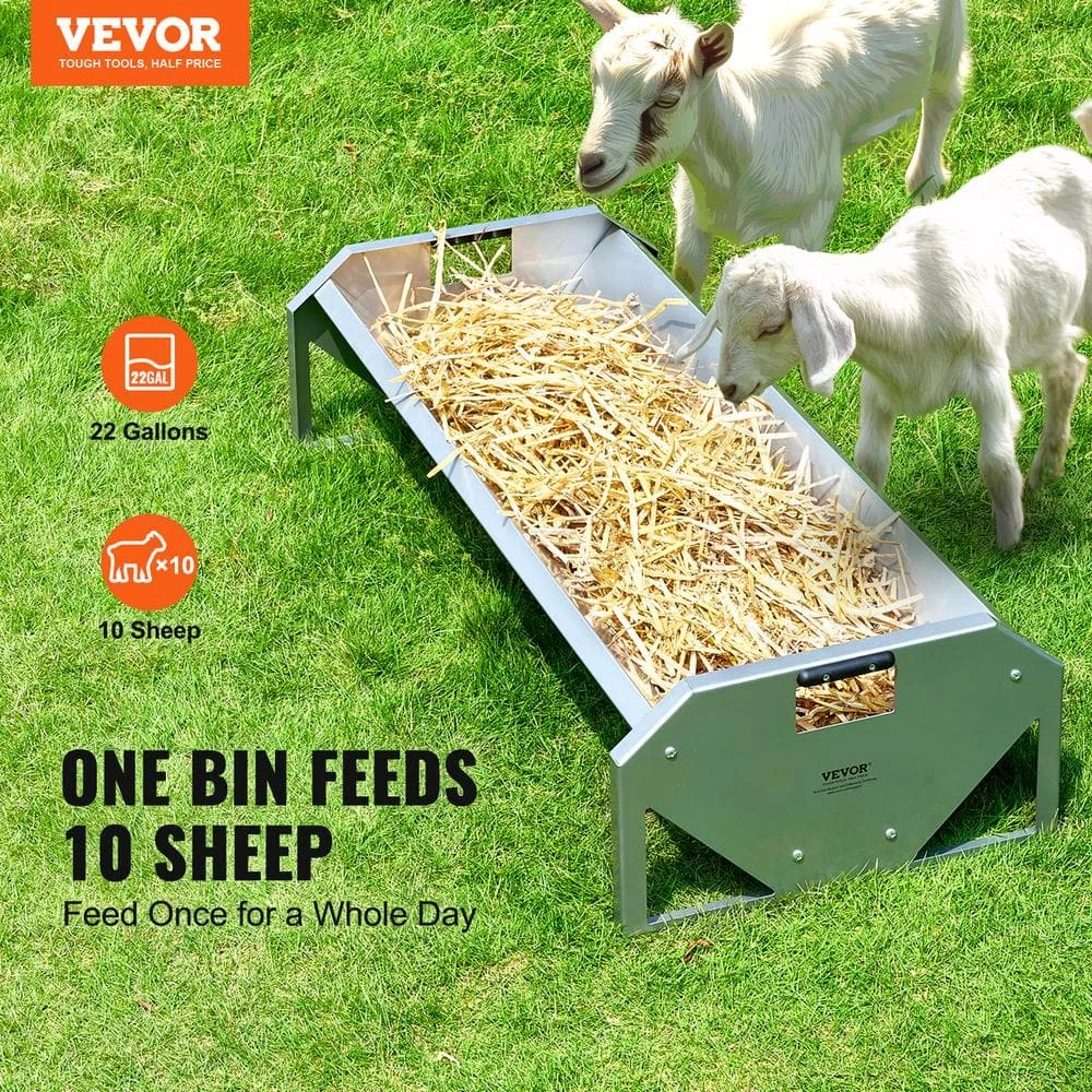 Livestock Feeding Trough, 22 Gal. Capacity 45 In. Hay Feeder, Heavy Duty Steel Livestock Trough, Galvanized Steel Feeder 4 Livestock Feeding Trough, 22 Gal. Capacity 45 In. Hay Feeder, Heavy Duty Steel Livestock Trough, Galvanized Steel Feeder - Image 2