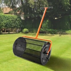 Compost Spreader, 24.4-25.6 In. Height Adjustable Handle, 24 In. Wide, Lawn And Garden Peat Moss Roller, Black -Vevor vevor spreaders gtsbjh224inch29ukv0 v0812 31 1000