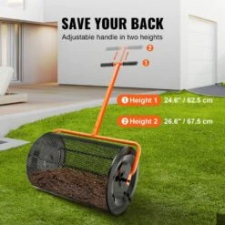 Compost Spreader, 24.4-25.6 In. Height Adjustable Handle, 24 In. Wide, Lawn And Garden Peat Moss Roller, Black -Vevor vevor spreaders gtsbjh224inch29ukv0 v0812 44 1000