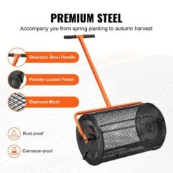 Compost Spreader, 24.4-25.6 In. Height Adjustable Handle, 24 In. Wide, Lawn And Garden Peat Moss Roller, Black -Vevor vevor spreaders gtsbjh224inch29ukv0 v0812 4f 1000