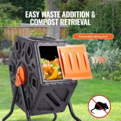 Compost Bin 18.5 Gal. Small Composting Tumbler Compact Single Rotating Chamber With Sliding Door And Frame -Vevor vevor tumbler composters fgdfj185jl00jrfpdv0 4f 1000