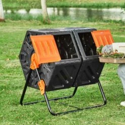 Compost Bin 37 Gal. Dual Chamber Composting Tumbler High Volume Two Rotating Chambers With 2 Sliding Door And Frame -Vevor vevor tumbler composters fgdfj37jl000eyx7cv0 31 1000