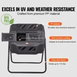 Compost Bin 43 Gal. Dual Chamber Composting Tumbler Large Tumbling Composter With 2 Sliding Doors And Frame -Vevor vevor tumbler composters fgdfj43jl000693kav0 1f 1000
