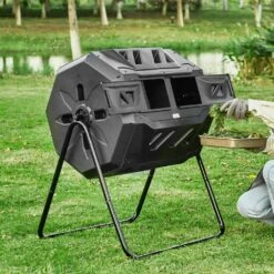 Compost Bin 43 Gal. Dual Chamber Composting Tumbler Large Tumbling Composter With 2 Sliding Doors And Frame -Vevor vevor tumbler composters fgdfj43jl000693kav0 31 1000
