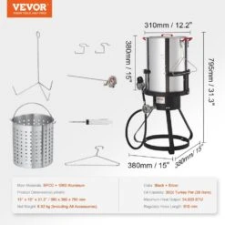 Turkey Deep Fryer 30 Qt. Turkey Fryer Boiler Steamer Cooker Set Outdoor Aluminum Seafood Frying Pot -Vevor vevor turkey fryers h30qt54000btu6sihv0 76 1000