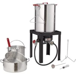 Turkey 30 Qt. Deep Fryer Turkey And 10 Qt. Fish Steamer Cooker Set 54,000 BTU Burner Propane Gas Boiler