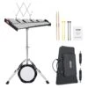Adults 32 Note Professional Glockenspiel Xylophone Bell Kit With 8 In. Practice Pad Adjustable Stand And Carrying Bag