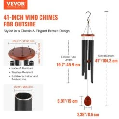 Wind Chimes For Outside, 41 In. Deep Tone Wind Chimes With 6-Tubes, Unique Large Memorial Wind Chimes For Anniversary -Vevor vevor wind chimes jsfl41inchmz9lerjv0 c3 1000