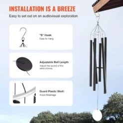 Black Wind Chimes For Outside, 66 In. Deep Tone Wind Chimes With 6 Tubes, Unique Large Memorial Wind Chimes, No Cabinet -Vevor vevor wind chimes jsflhs66inch8uzwqv0 fa 1000
