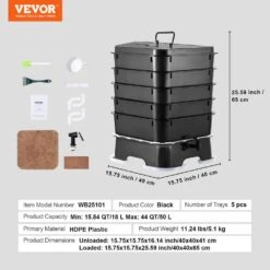 5-Tray Worm Composter 50 L Worm Compost Bin Outdoor And Indoor, Sustainable Design Worm Farm Kit Recycling Food Waste -Vevor vevor worm composters rcsdfx540sppp2dpav0 76 1000