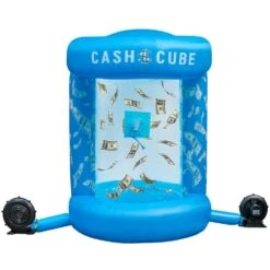 Money Blowing Machine 63 X 83 In. Cash Cube Inflatable With 2-Blowers Money Inflatable For Shopping Mall, Blue